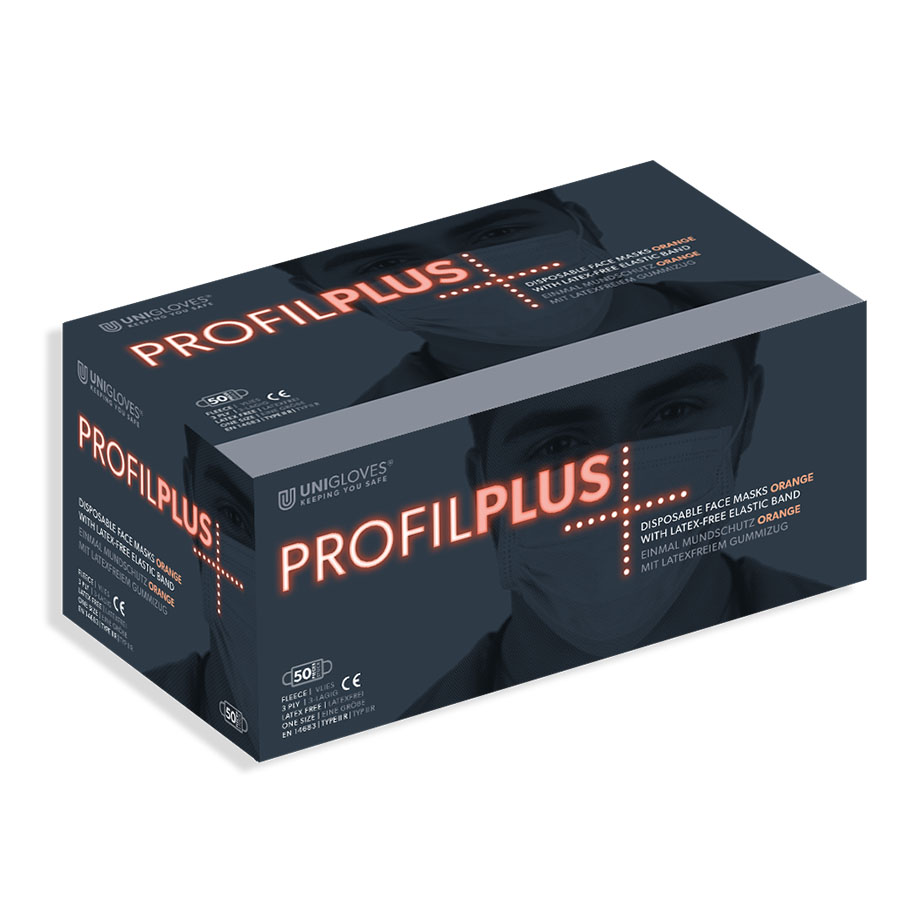 [U22610] Einmal-Mundschutz Profil Plus, mit Gummizug, orange (50 Stck.)
