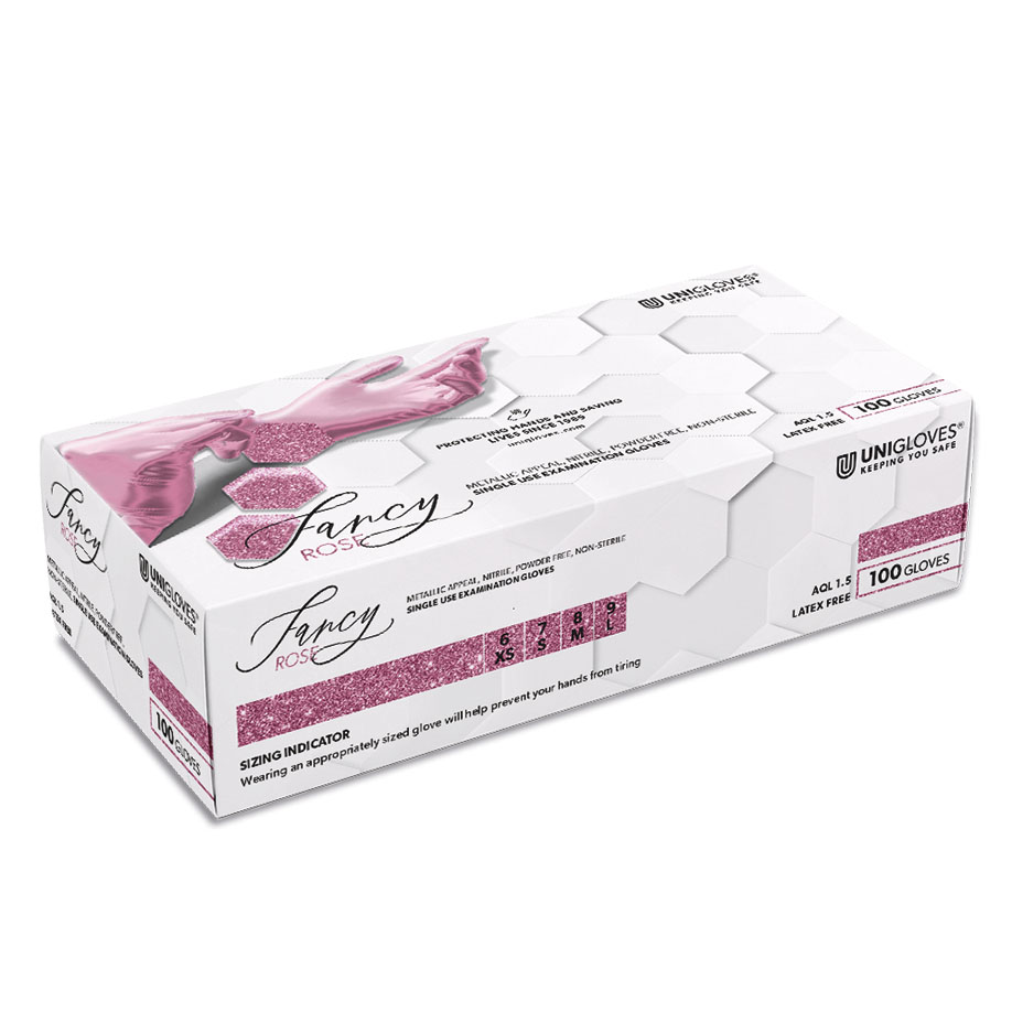[U22643] Unigloves FANCY ROSE Nitril U.-Handschuhe Gr. XS (100 Stck.) unsteril, puderfrei, glänzend