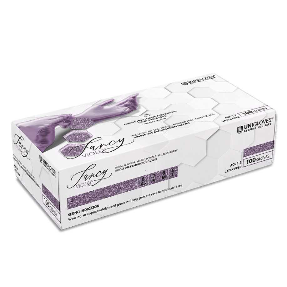 [U22658] Unigloves FANCY VIOLET Nitril U.-Handschuhe Gr. S (100 Stck.) unsteril, puderfrei, glänzend