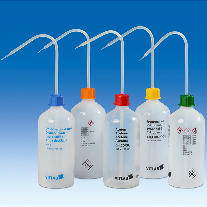 [U23019] VITsafe Sicherheitsspritzflasche, PP, GL 25, Aufdruck: Aceton, 500 ml, mit VENT-CAP, Spritzaufsatz, PP
