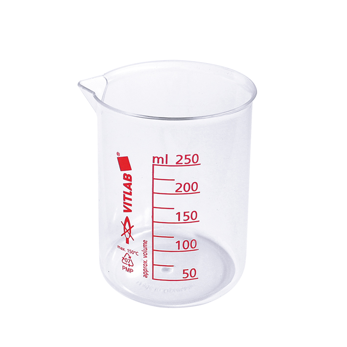 [U23067] Griffinbecher, PMP, gedruckte rote Skala, 250 ml