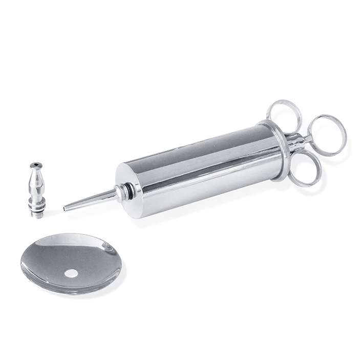 [U23749] Reiner Ganzmetall-Ohrenspritze 75 ml mit 2 Aufsätzen und 1 Schutzteller