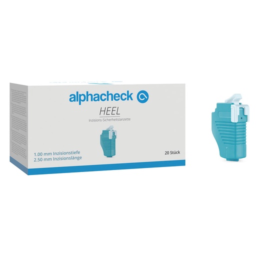 alphacheck HEEL Inzisions-Sicherheits- lanzetten 1,00 x 2,50 mm (20 Stck.)