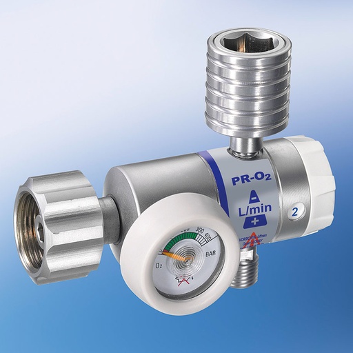 Druckminderer O2, kurzer Anschluss, Druchflussmesser 0-15 L/min Kupplung DIN