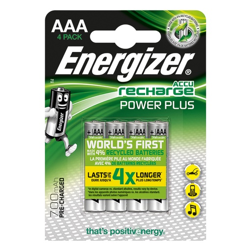 Energizer NiMH Akkumulatoren Power Plus Micro AAA HR03 1,2 V (4er-Pack) 700 mAh #E300626604#