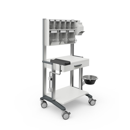 doppio 60 Funktionswagen, weiß, PicBox-Plus, mit 2 Ablageplatten, 1 Schublade Griff grau, Dekorstreifen grau