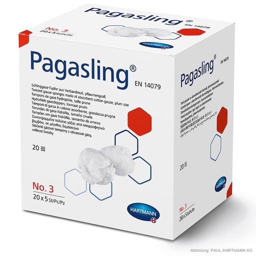 Pagasling Schlinggazetupfer steril Gr. 3, pflaumengroß – 20 Packungen, je 5 Stück