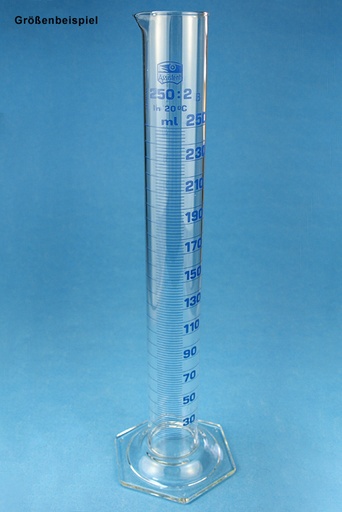 Messzylinder, Sechskantfuß 100 ml hohe Form, blau graduiert Normalausführung