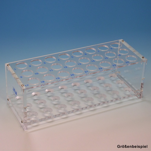 Reagenzglasgestell aus Plexiglas für 12 Gläser bis 18 mm Ø, ohne Stäbe