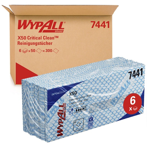 WypAll X50 Critical Clean farbcodierte Reinigungstücher (6 x 50 Stck.) 1-lagig blau, 24,5 x 41,5 cm