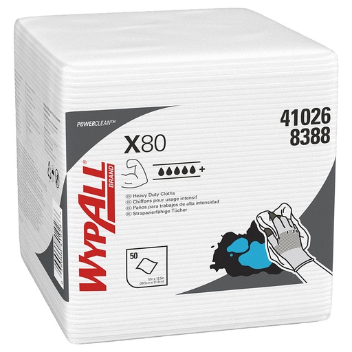 WYPALL X80 Wischtücher, geprägt, 1-lagig, weiß, 30,5x31,8 cm (4 x 50 Bl.) viertelgefaltet