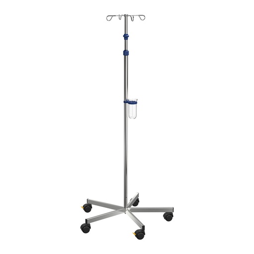 OP-Edelstahl-Infusionsständer mit Beschwerung, Doppellaufrollen Ø 50 mm mit Einhand-Sicherheitshöhenverstellung