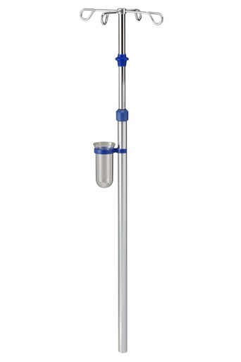Infusionsstativ Ø 25 mm, verchromt, komplett mit Abtropfglas und Halter ohne Klaue