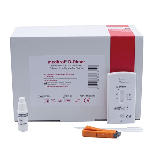 meditrol D-Dimer Schnelltest (10 T.) inkl. Puffer, Lanzetten und Pipetten
