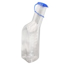 Urinflasche für Männer, eckig, langer Hals (Polycarbonat) glasklar mit blauem Deckel