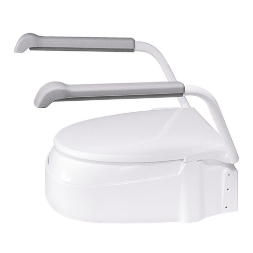 Toilettensitzerhöhung weiß, mit Armlehnen und Deckel 3 Höheneinstellungen: 6, 10 und 15 cm