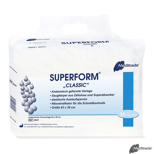 Superform Classic Inkontinenzvorlagen blau, 63 x 30 cm (5 x 30 Stck.) Saugleistung: ca. 1200 ml