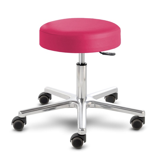 Rollhocker Puffi himbeere, Polsterstärke 80 mm, mit Aluminium-Fusskreuz, Universal-Doppelrollen