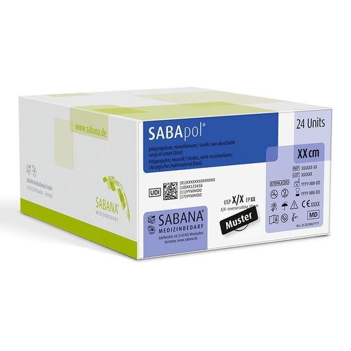 SABApol blau 4-0=1,5 monofil Nahtmaterial Fadenlänge 45 cm (24 Stck.) 3/8 kreisförmig, Dreieckkörper, außenschneidend, 19 mm
